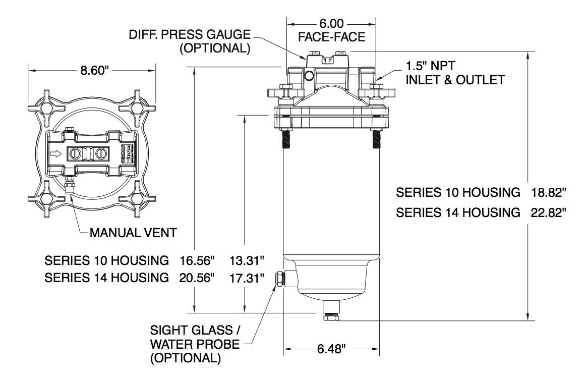 FBO Marine Fuel Filter/Water Separator Housing Only, No Element FBO-10